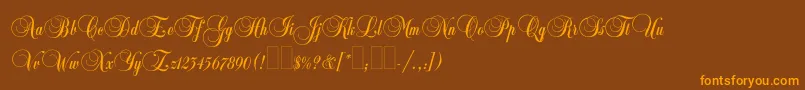 フォントBalmoralplain – オレンジ色の文字が茶色の背景にあります。