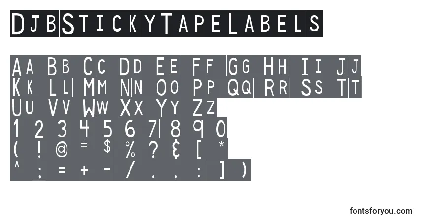 A fonte DjbStickyTapeLabels – alfabeto, números, caracteres especiais