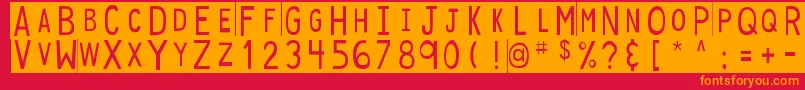 DjbStickyTapeLabels-Schriftart – Orangefarbene Schriften auf rotem Hintergrund