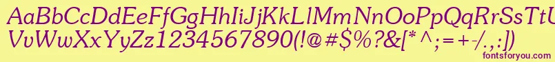 Suevermeer4Lightitalicsh Font – Purple Fonts on Yellow Background
