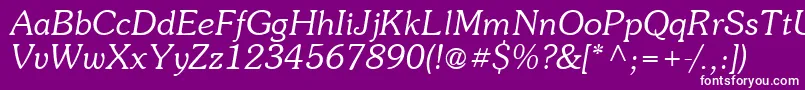 More about Suevermeer4Lightitalicsh Font Suevermeer4Lightitalicsh Font – White Fonts on Purple Background
