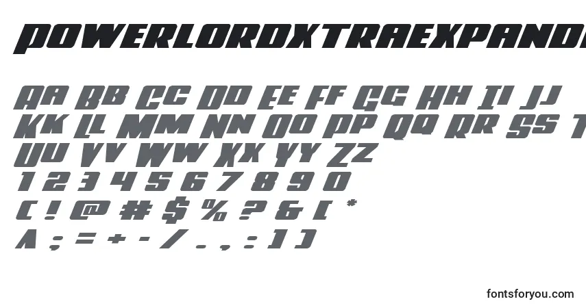 Czcionka Powerlordxtraexpandital – alfabet, cyfry, specjalne znaki