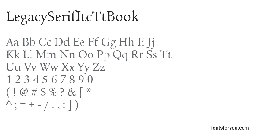 A fonte LegacySerifItcTtBook – alfabeto, números, caracteres especiais