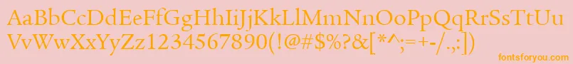 フォントLegacySerifItcTtBook – オレンジの文字がピンクの背景にあります。