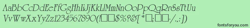 ReverenceLihgtItalic-fontti – mustat fontit vihreällä taustalla