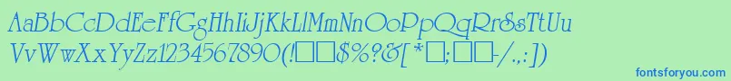 ReverenceLihgtItalic-fontti – siniset fontit vihreällä taustalla