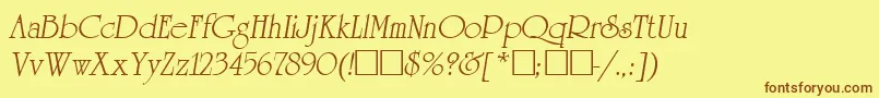 ReverenceLihgtItalic-Schriftart – Braune Schriften auf gelbem Hintergrund