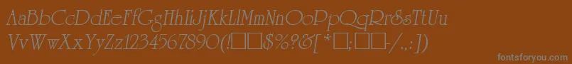 ReverenceLihgtItalic-Schriftart – Graue Schriften auf braunem Hintergrund