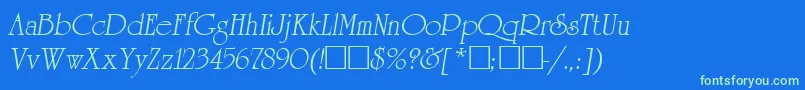 ReverenceLihgtItalic-fontti – vihreät fontit sinisellä taustalla