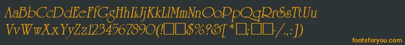 ReverenceLihgtItalic-fontti – oranssit fontit mustalla taustalla
