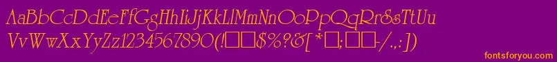 ReverenceLihgtItalic-Schriftart – Orangefarbene Schriften auf violettem Hintergrund