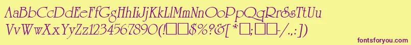 ReverenceLihgtItalic-fontti – violetit fontit keltaisella taustalla