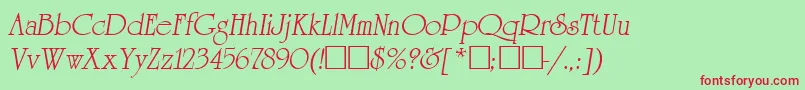 ReverenceLihgtItalic-fontti – punaiset fontit vihreällä taustalla