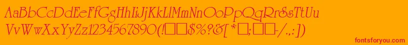 ReverenceLihgtItalic-fontti – punaiset fontit oranssilla taustalla