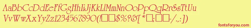 フォントReverenceLihgtItalic – 赤い文字の黄色い背景