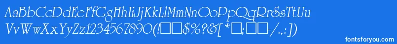 ReverenceLihgtItalic-fontti – valkoiset fontit sinisellä taustalla