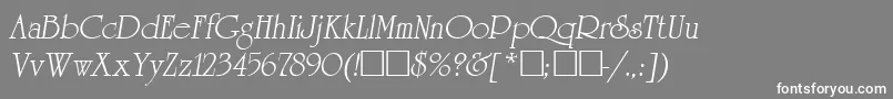 ReverenceLihgtItalic-fontti – valkoiset fontit harmaalla taustalla