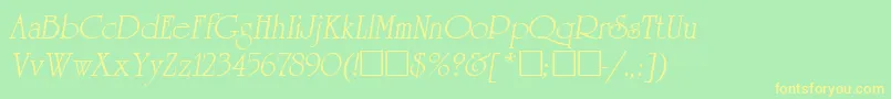 ReverenceLihgtItalic-Schriftart – Gelbe Schriften auf grünem Hintergrund