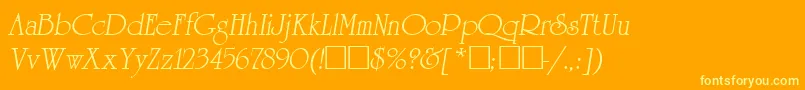 ReverenceLihgtItalic-Schriftart – Gelbe Schriften auf orangefarbenem Hintergrund