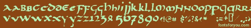 フォントLlpaladi2 – 緑色の文字が茶色の背景にあります。