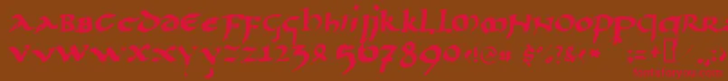 フォントLlpaladi2 – 赤い文字が茶色の背景にあります。