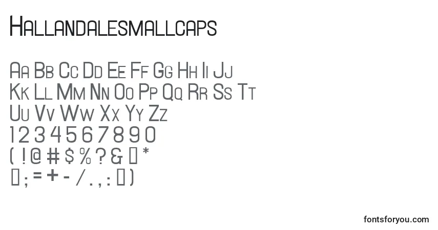 A fonte Hallandalesmallcaps – alfabeto, números, caracteres especiais
