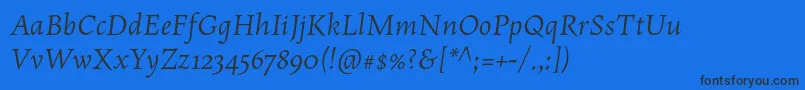 MaiolaproItalic-Schriftart – Schwarze Schriften auf blauem Hintergrund