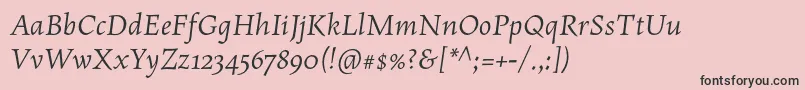 Fonte MaiolaproItalic – fontes pretas em um fundo rosa