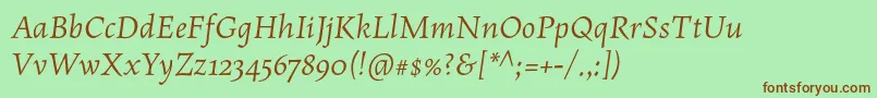 Fonte MaiolaproItalic – fontes marrons em um fundo verde