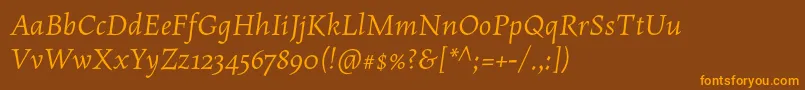 フォントMaiolaproItalic – オレンジ色の文字が茶色の背景にあります。