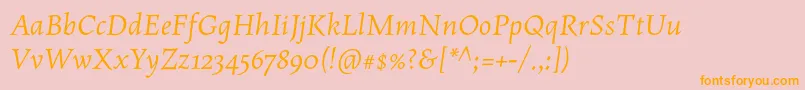 MaiolaproItalic-fontti – oranssit fontit vaaleanpunaisella taustalla