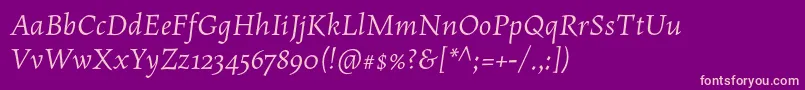 Fonte MaiolaproItalic – fontes rosa em um fundo violeta