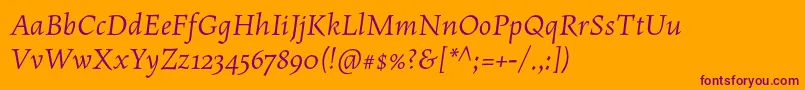 Czcionka MaiolaproItalic – fioletowe czcionki na pomarańczowym tle