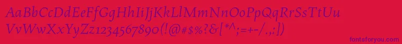 Fonte MaiolaproItalic – fontes roxas em um fundo vermelho