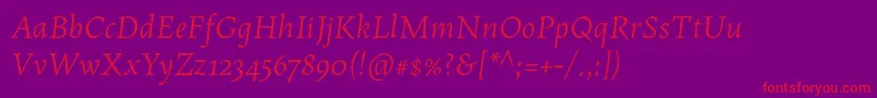 MaiolaproItalic-fontti – punaiset fontit violetilla taustalla