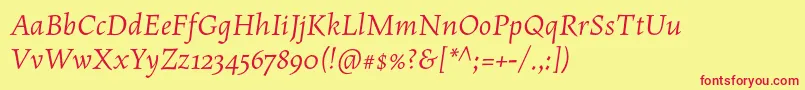 フォントMaiolaproItalic – 赤い文字の黄色い背景