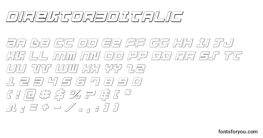 A fonte Direktor3DItalic – alfabeto, números, caracteres especiais