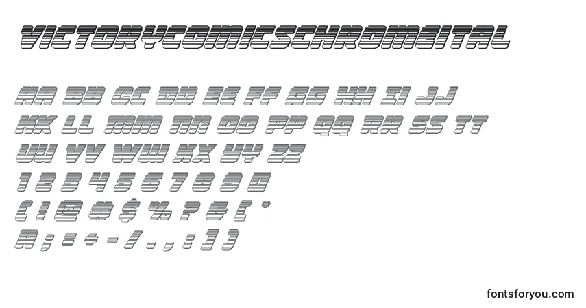 Шрифт Victorycomicschromeital – алфавит, цифры, специальные символы