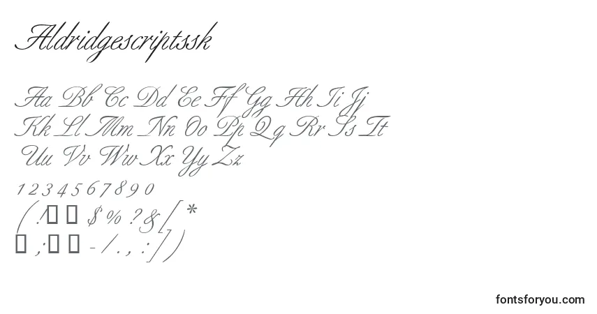 Czcionka Aldridgescriptssk – alfabet, cyfry, specjalne znaki