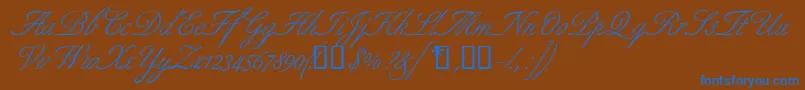 Aldridgescriptssk-Schriftart – Blaue Schriften auf braunem Hintergrund