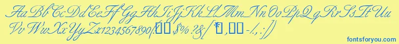 Aldridgescriptssk-Schriftart – Blaue Schriften auf gelbem Hintergrund