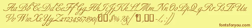 Aldridgescriptssk-Schriftart – Braune Schriften auf gelbem Hintergrund