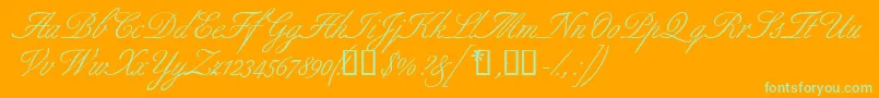 Aldridgescriptssk-Schriftart – Grüne Schriften auf orangefarbenem Hintergrund