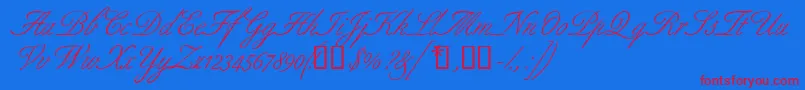 フォントAldridgescriptssk – 赤い文字の青い背景