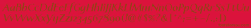 LinotypeapertoSemibolditalic-Schriftart – Braune Schriften auf rotem Hintergrund