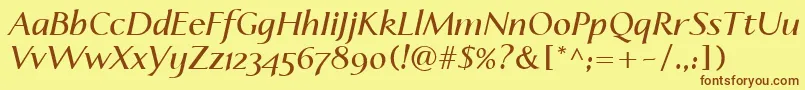 LinotypeapertoSemibolditalic-Schriftart – Braune Schriften auf gelbem Hintergrund