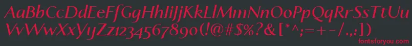 フォントLinotypeapertoSemibolditalic – 黒い背景に赤い文字