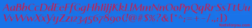 LinotypeapertoSemibolditalic Font – Red Fonts on Blue Background
