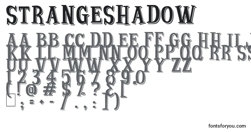 Czcionka StrangeShadow – alfabet, cyfry, specjalne znaki