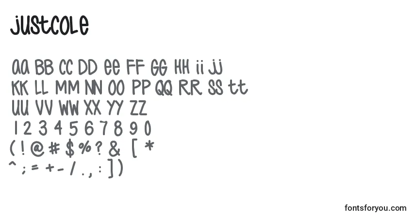 A fonte Justcole – alfabeto, números, caracteres especiais